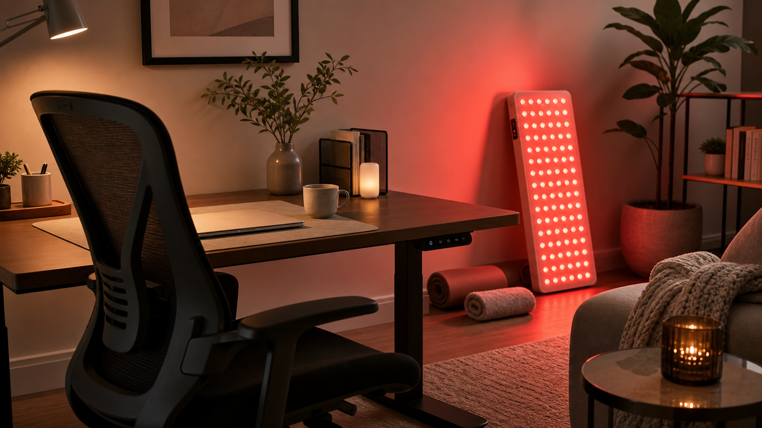 Editorial cover image for SOLRA article: Red Light Therapy for Desk Workers: Neck, Shoulders, Back, and Evening Recovery