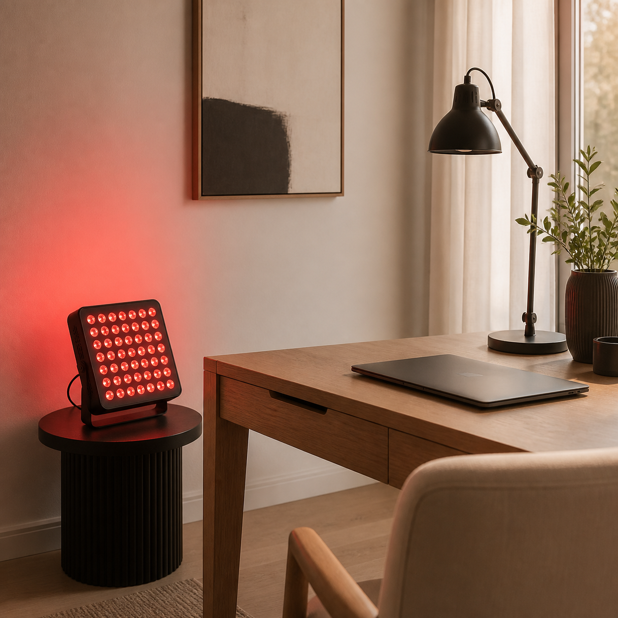 SOLRA blog cover: How to Set Up a Portable Red Light Panel at a Desk or Workspace