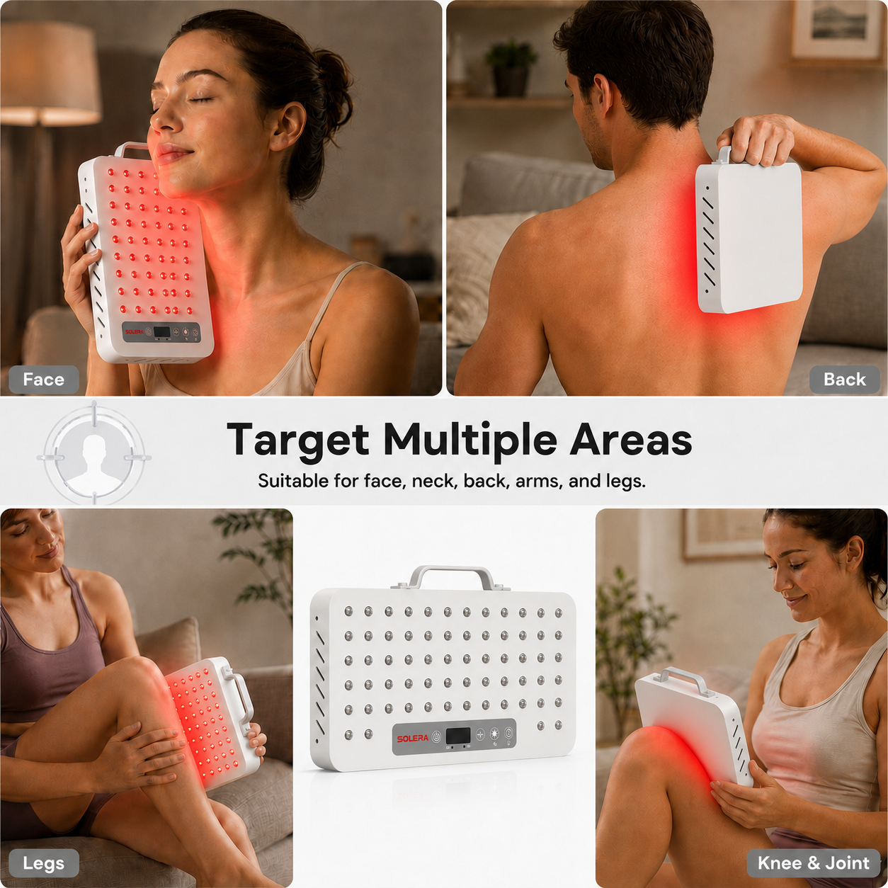 Target multiple areas — face, neck, back, arms, legs, and knee & joint