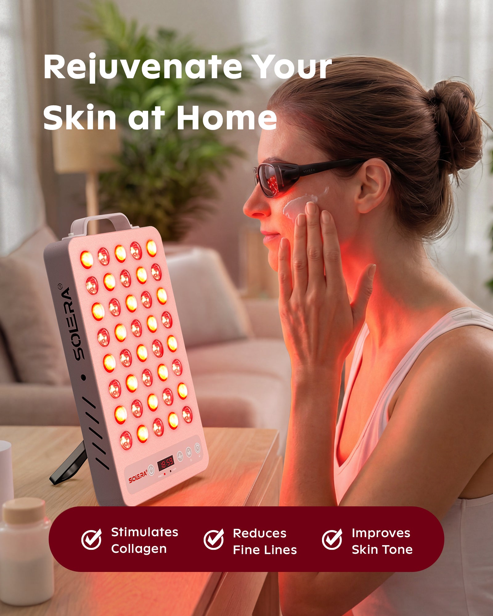 Red light therapy panel in use for muscle recovery